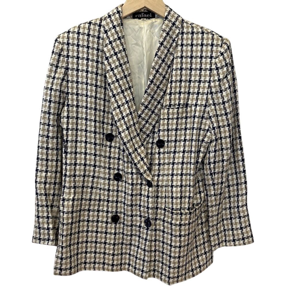 EUC RAFAEL Houndstooth Double Breasted Jacket Blazer VINTAGE Womens Size 12 USA